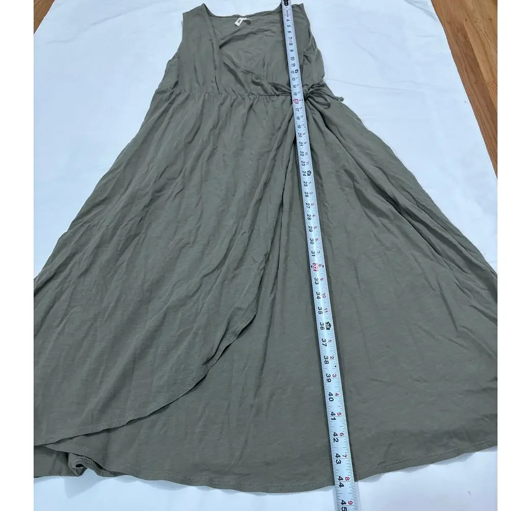 Pact Women’s XL Side Tie Wrap Midi Tank Dress Green Cotton Comfy Casual Staple - Picture 7 of 8